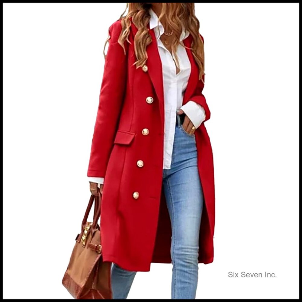 Long Wool Trench Coat Classic Double Breasted Elegant Winter Peacoat Jacket